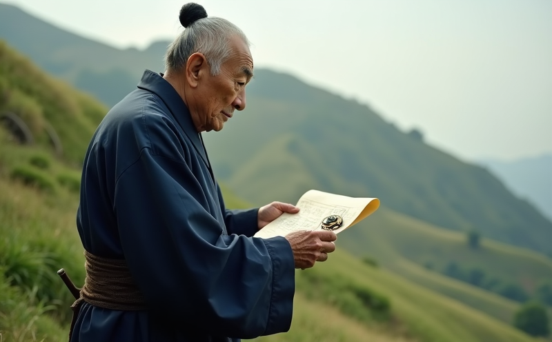 風水師持羅盤於山坡勘察生基地穴的場景
