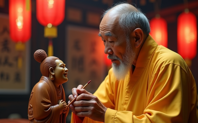 長者道士為新神像點硃砂開光的莊嚴側影