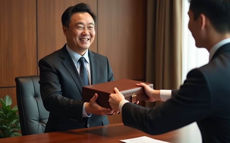 商人於辦公桌前接收公事包簽約的納財商務瞬間